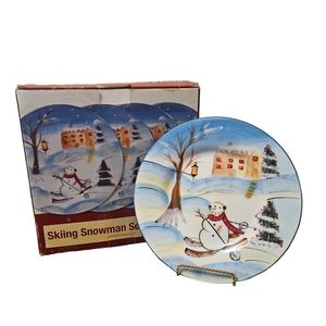 Stonelite vintage set of 4 snowman 8.5" plates NIB